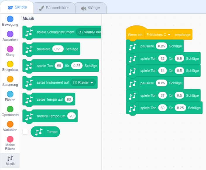 Melodie in Scratch Musik erfinden