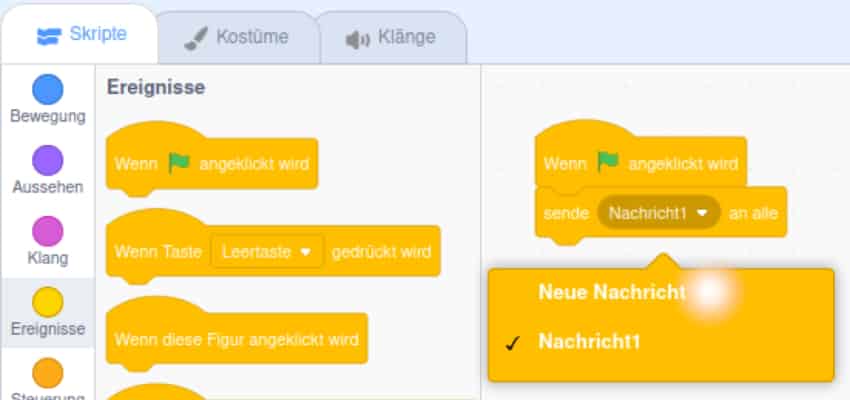 Eine Nachricht im Sende-Block festlegen