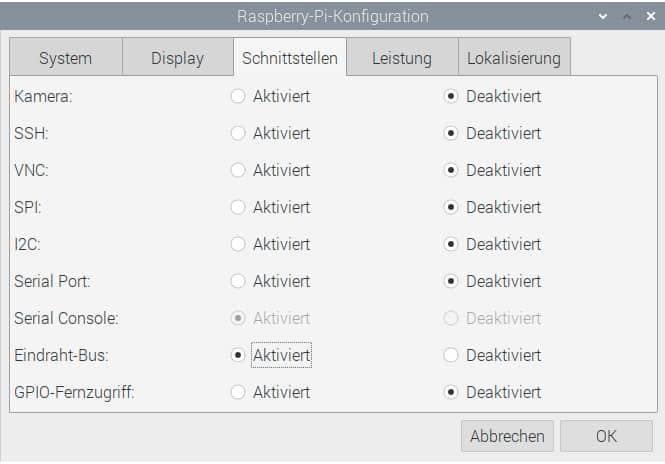 Aktivierung der Schnittstelle Eindraht-Bus