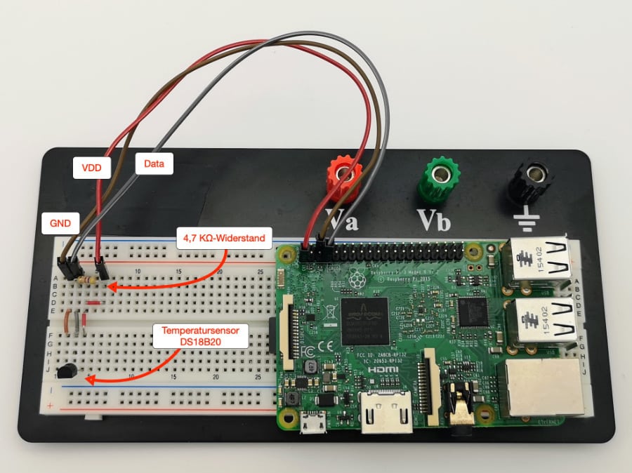 Raspberry Pi Temperatursensor – Das Breadboard mit Sensor