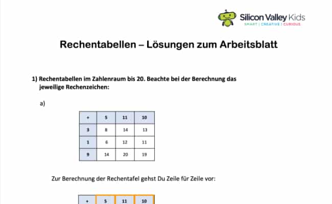 Rechentafel - Antworten