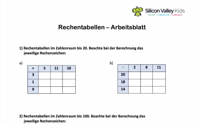 Rechentafel - Aufgaben