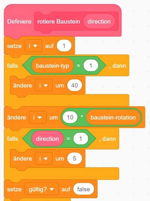 Die Rotation der Bausteine einrichten – Scratch Tetris