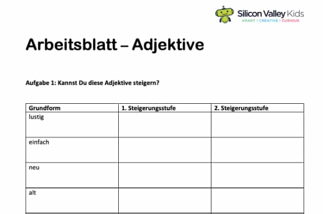 Adjektive – Aufgaben zum Üben