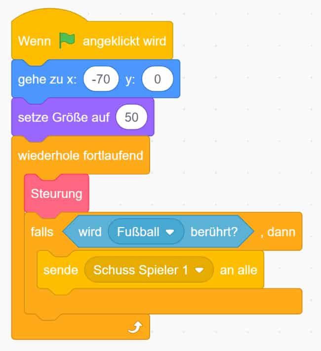 Die Steuerung des Spielers festlegen – Scratch Fußball