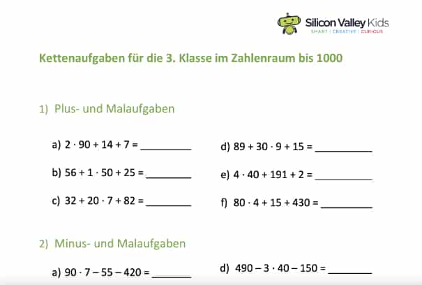 Übung Kettenaufgabe Klasse 3