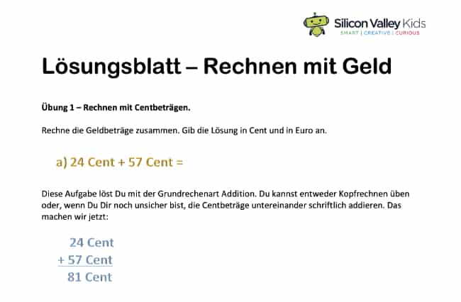 Lösung: Rechnen mit Geld