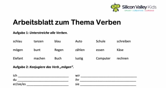 Übungsblatt zum Thema Verben