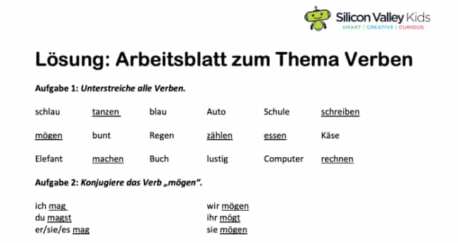 Verben – Die Lösung zum Arbeitsblatt