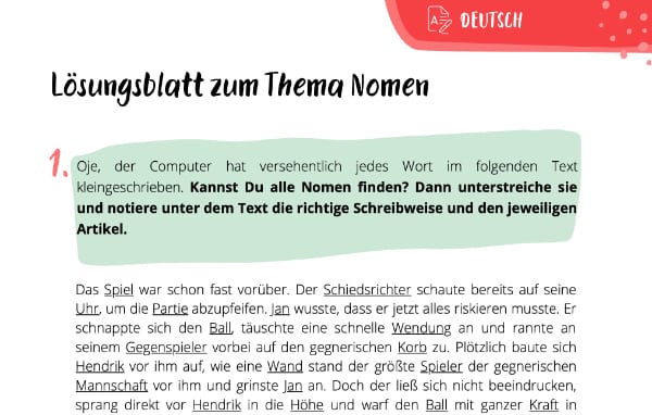 Arbeitsblatt zu Nomen – Die Lösungen