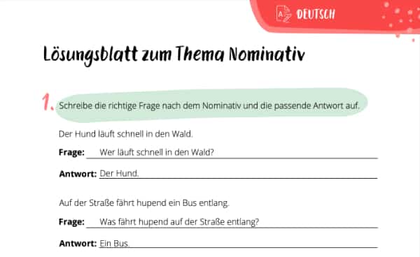 Lösungsblatt zum Nominativ