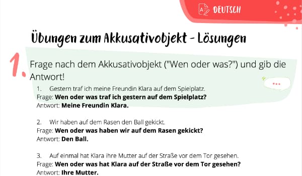 Lösungsblatt Akkusativobjekt