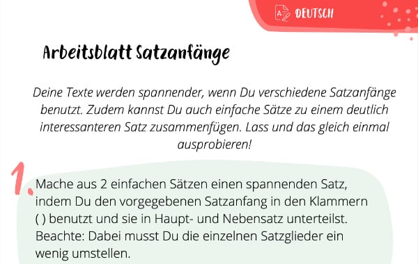 Arbeitsblatt Satzanfänge