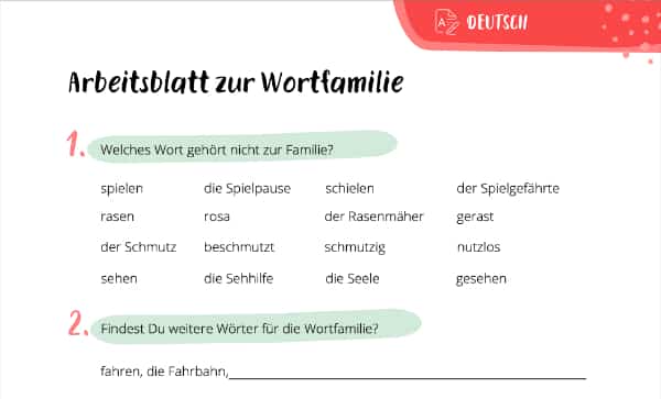 Arbeitsblatt Wortfamilien