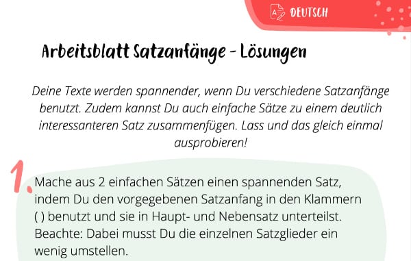 Lösungen Satzanfänge