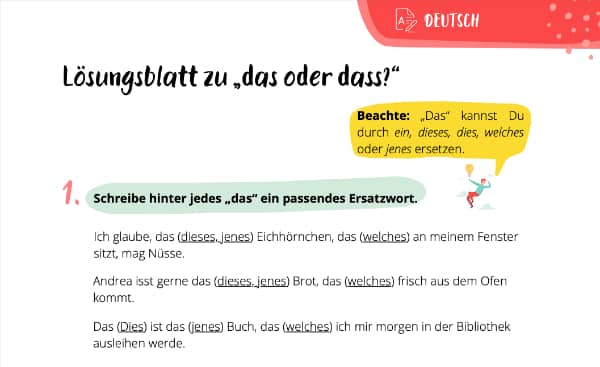 Lösungsblatt zu "das oder dass"