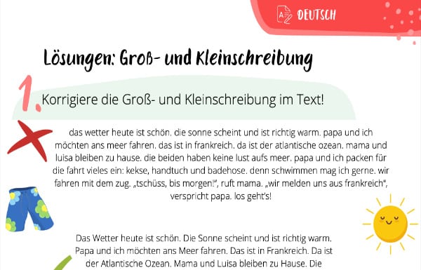 Lösungsblatt Groß- und Kleinschreibung