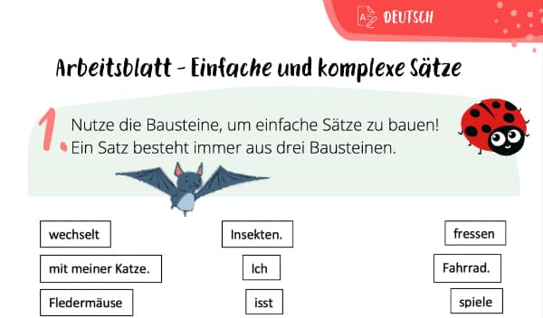 Arbeitsblatt einfache und komplexe Sätze