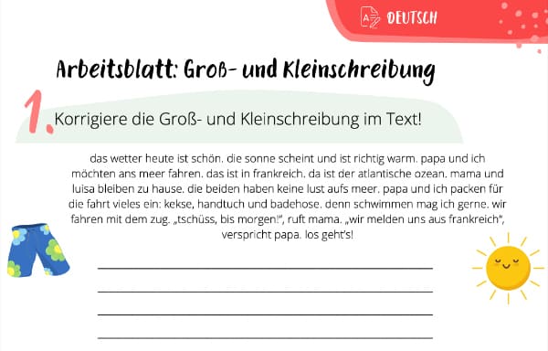 Arbeitsblatt Groß- und Kleinschreibung