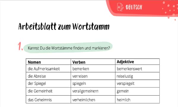 Wortstamm Übungsblatt