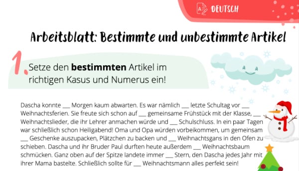 Arbeitsblatt zu den Artikeln