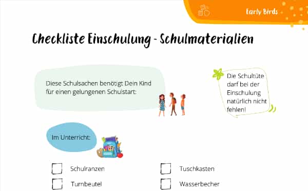 Checkliste Vorschule – Schulmaterial