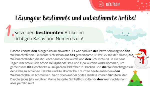 Lösungsblatt zu den Artikeln