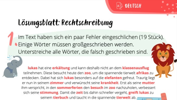 Lösungsblatt Rechtschreibung