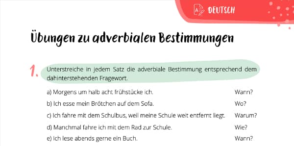 Übung adverbiale Bestimmung