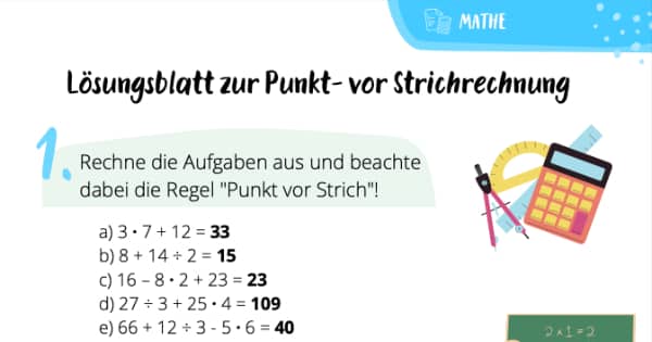 Lösungen zur Punkt- vor Strichrechnung
