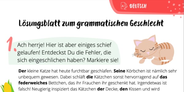 Lösungsblatt zum grammatischen Geschlecht