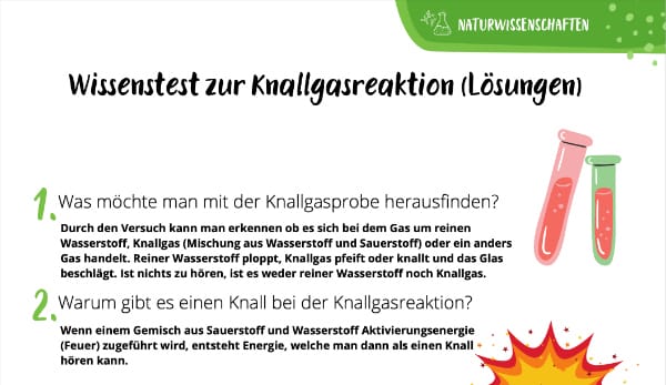 Wissenstest Knallgasreaktion (Lösungen)