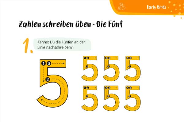 Zahlen schreiben lernen – Die Fünf