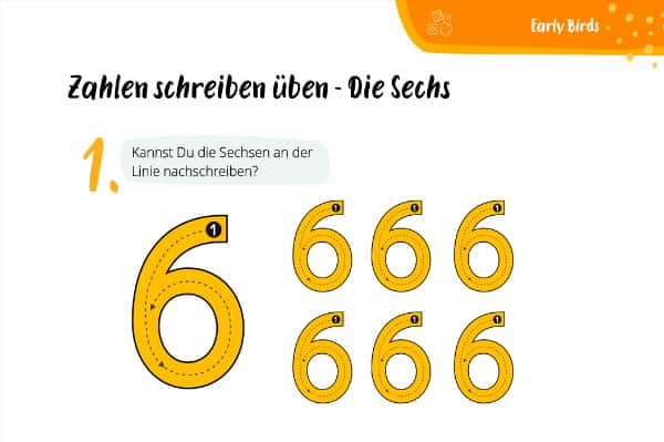Zahlen üben – Die Sechs