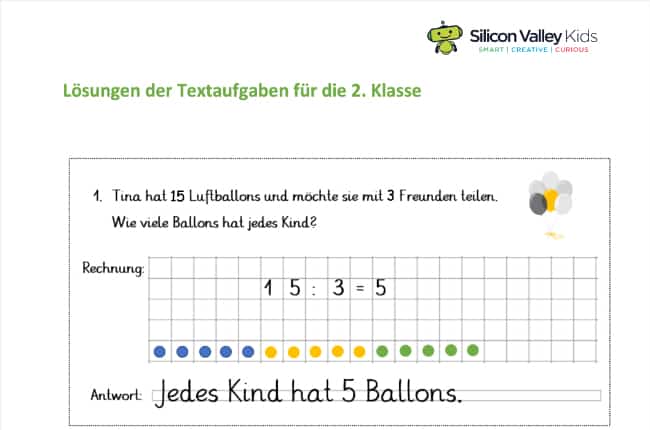 Textaufgaben für die 2. Klasse – Lösungen