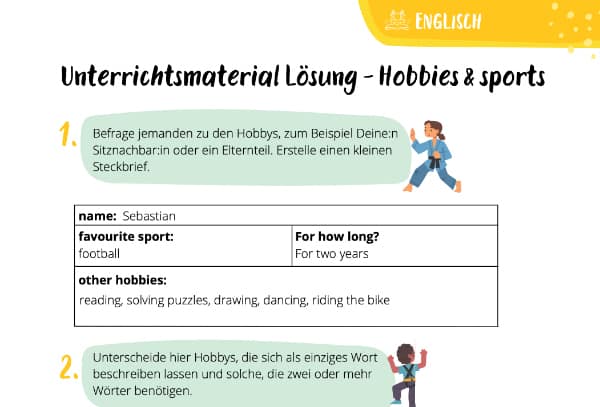 Aktivitäten auf Englisch – Lösung