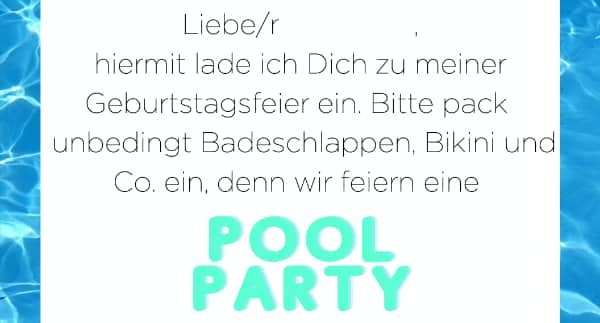 Einladung Kindergeburtstag (Poolparty)