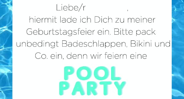 Einladung Kindergeburtstag (Poolparty)