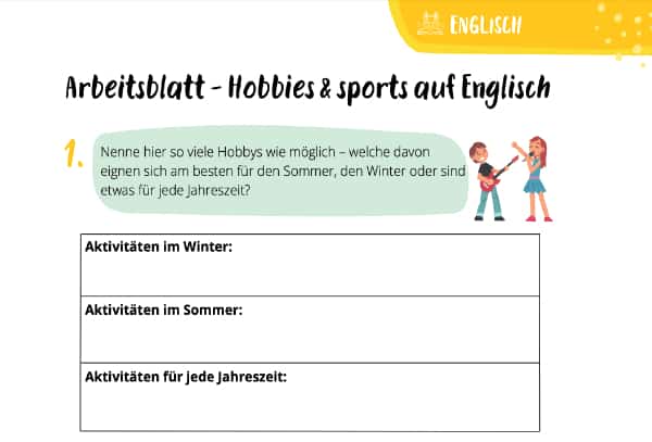 Freizeitaktivitäten Übungen auf Englisch