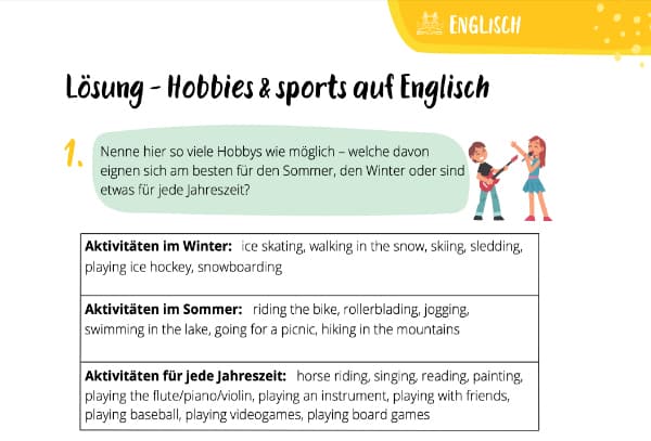 Hobbies and sports – Lösung