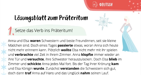 Lösungsblatt zur ersten Vergangenheitsform