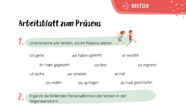 Präsens Arbeitsblatt – Grundschule