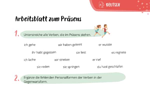 Präsens Arbeitsblatt – Grundschule