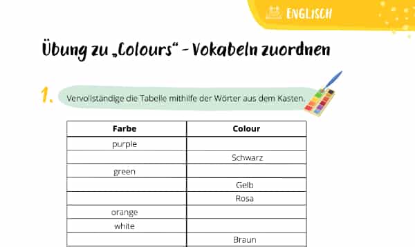 Übung zu "Colours" – Vokabeln zuordnen