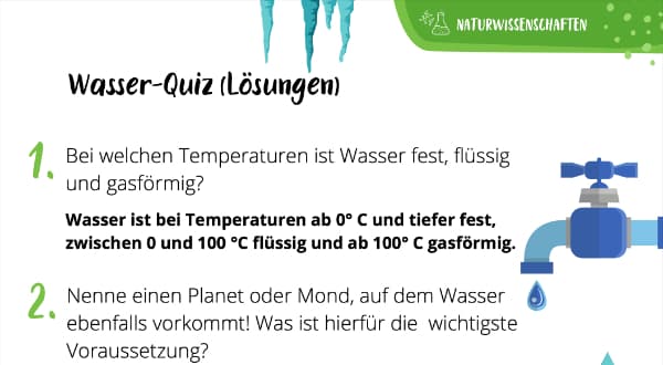 Wasser-Versuche: Quiz (Lösungen)