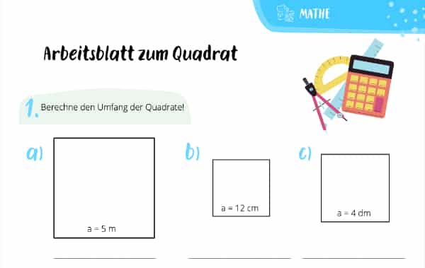 Arbeitsblatt zum Quadrat