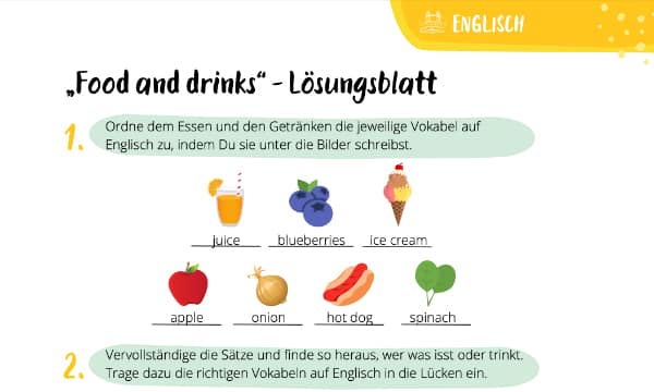 Essen und Trinken – Lösungsblatt