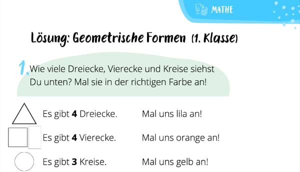 Lösungsblatt geometrische Formen (1. Klasse)