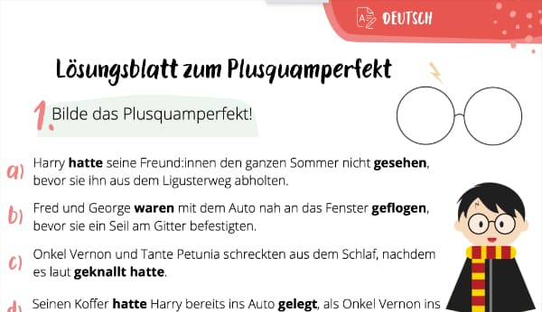 Lösungsblatt zur Vorvergangenheit