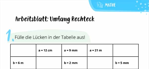 Arbeitsblatt: Umfang Rechteck